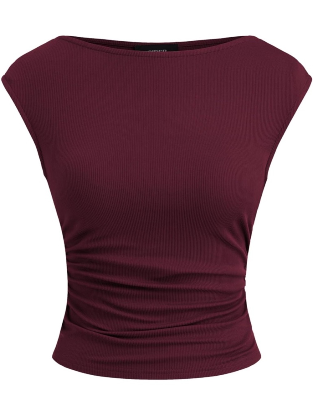Cider Sleeveless Ribbed Boatneck Tank Top - Burgundy